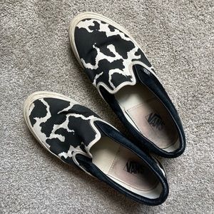 VANS COW PRINT AND SUEDE SLIP ON SHOES